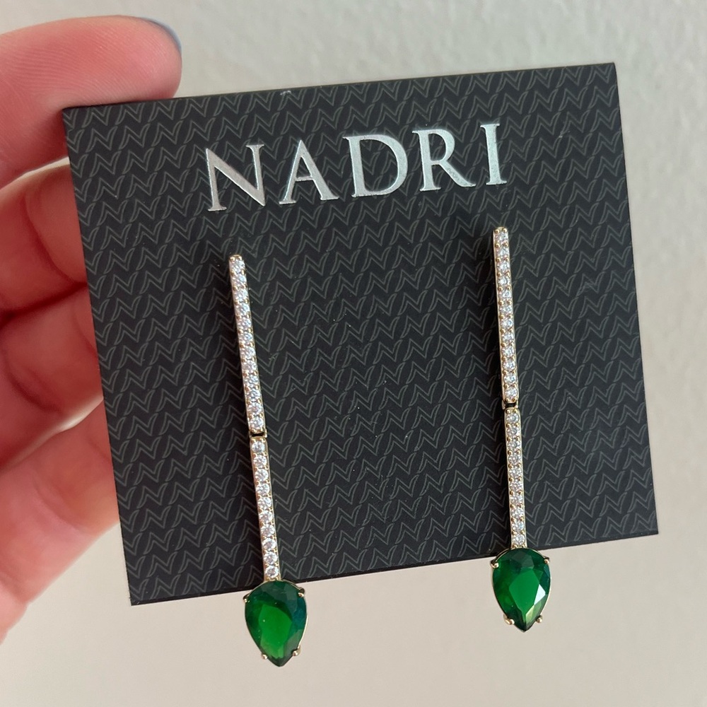 Nadri Green drop long earrings